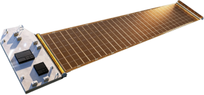 Illustration of an extended flexible solar wing attached to a spacecraft equipment panel.